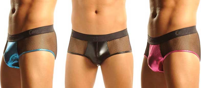 Mens lame shiny brief Candyman fishnet see thru  