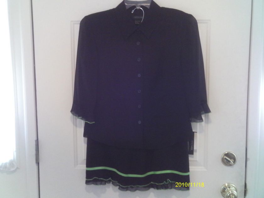 Nwt black silk skirt and blouse set Cynthia Howie 10  