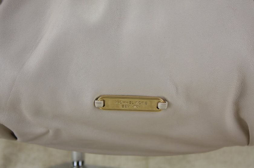 Michael Kors ID Chain Large Vanilla white Leather Hobo Bag Gold 