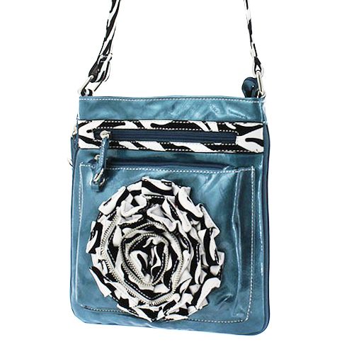 ZEBRA FLOWER MESSENGER CROSS BODY HANDBAG PURSE AQUA  