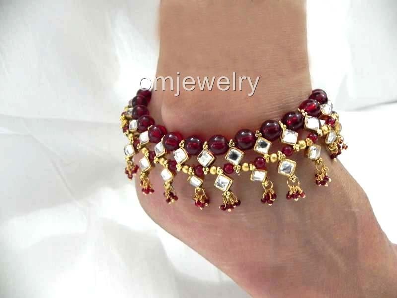   Plated Kundan Polki Red Payal Anklet Kuchi Tribal BellyDanc  