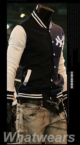 Mens Trendy NY Baseball Uniform Slim Designed Fit Coat Jacket 