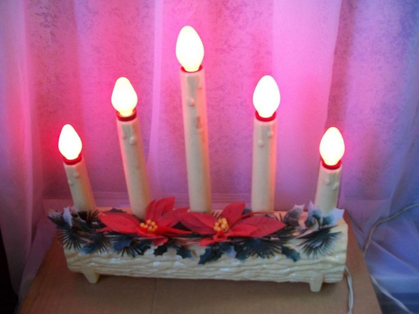 CHRISTMAS CANDLE 5 LIGHT YULE LOG PLASTIC CANDOLIER  