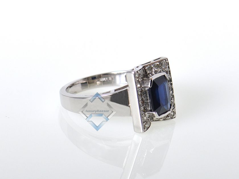 LeVian 14K White Gold Micro Pave Diamond Sapphire Ring  