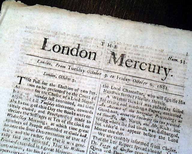 Rare BRITISH 17th Century London England 1682 Newspaper  