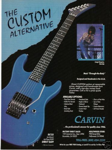 1988 PRINT AD FOR CARVIN GUITAR CRAIG CHAQUICO STARSHIP  