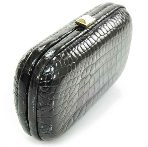 BOTTEGA VENETA Vintage Crocodile Box Clutch Bag Black  