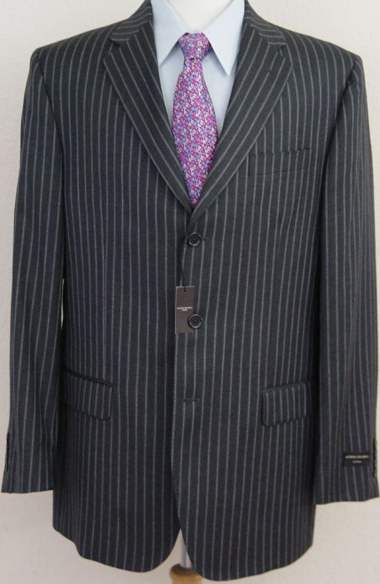 DUNHILL SUIT $1,690 CHARCOAL BLACK STRIPED 100%WOOL 3 BTN SUIT 44L 54e 