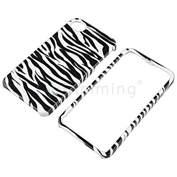 White/Black Zebra Pattern Case+LCD Film+Wall+Car Charger For iPhone 4 