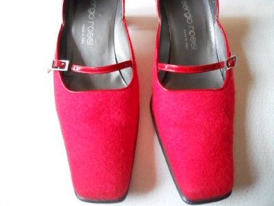 SERGIO ROSSI Red Velvet Mary Jane High Heel Shoes,sz 38.5 WOW  