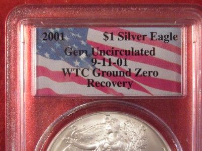 2001 Silver American EAGLE WTC GROUND ZERO RECOVERY PCGS GEM ~ Check 