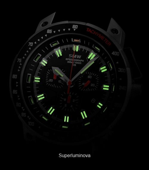 SMW Speedograph Chrono   Sapphire Crystal   H3 Tritium Illumination 