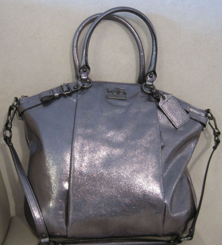 COACH 18815 MADISON LEATHER METALLIC LINDSEY SATCHEL HANDBAG GUNMETAL 