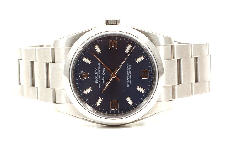 Original Rolex Mens Stainless Steel Air King Blue Dial 114200 M 