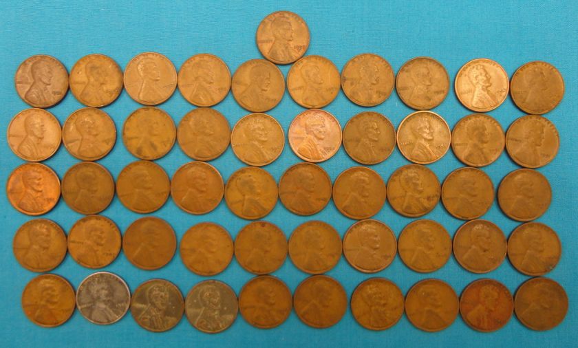 1941 1958 D Wheat Cent Penny Roll Set (51 Coins) With Hard Plastic 