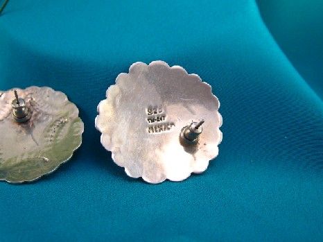 VTG TAXCO 925 MEXICAN SILVER CONCHO EARRINGS SIGNED TM  