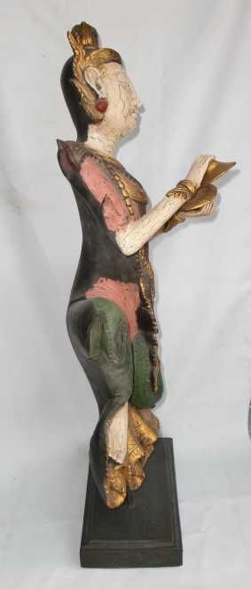 BEAUTIFUL WOODEN KHMER TEMPLE DANCING FIGURE & STAND  