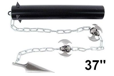 37 TRIPLE HEAD MACE MEDIEVAL FANTASY SKULL FLAIL gothic steel knife 