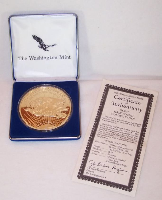   1996 Giant Half Pound Golden Eagle .999 Pure Silver 24K Gold  