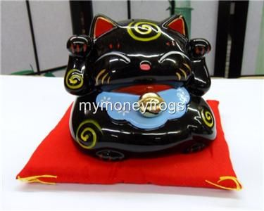 Black Japanese Oriental Lucky Wealth Paw Up Fortune MANEKI NEKO Cat 