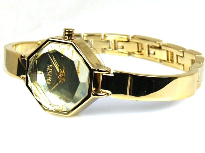 OASIS B705 Hexagonal Gold Face Gold Half Bangle  