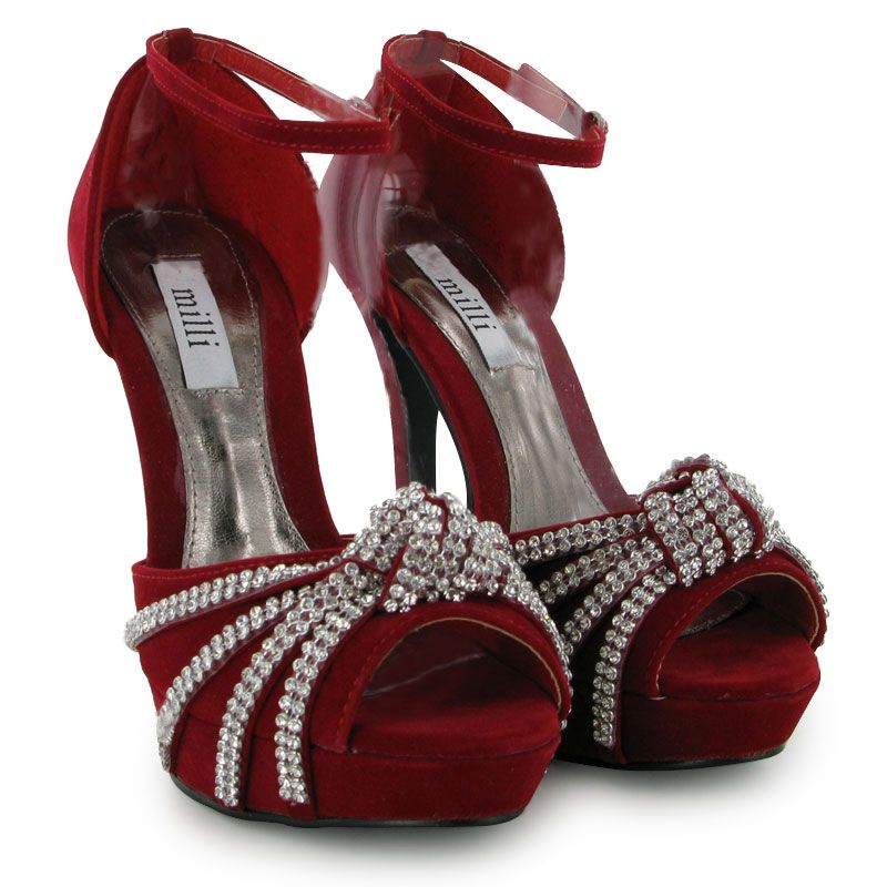 NEW RED FORMAL EVENING PARTY STILETTO ANKLE STRAP PLATFORM PARTY SHOES 