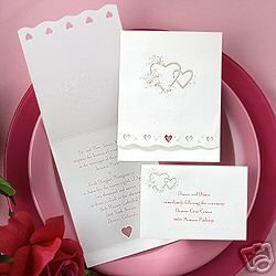 Pearl Embossed Hearts Scalloped Edge Wedding Invitation  