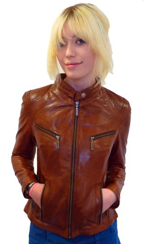 NUEVA CHAQUETA DE MUJER RETRO DE CUERO JACKER RACER/RACING 10