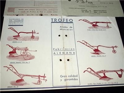 Old advertising sheets about plows In Spanish  