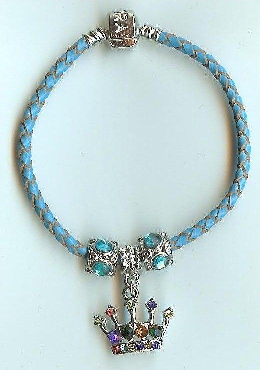 EUROPEAN STYLE RHINESTONE CROWN LEATHER BRACELET  