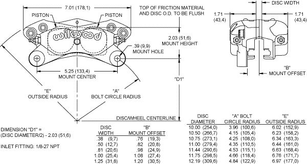 WILWOOD DYNALITE BRAKE CALIPER,DRAG RACE,1.250,1.375  