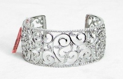 Cuff Bangle Diamond Bracelet  925 Silver 18K White Gold Plated 