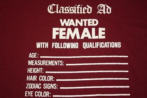 vtg 70s FEMALE WANTED classified T SHIRT * soft & thin  