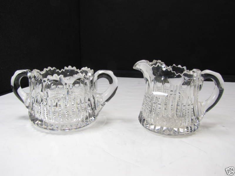 Vintage Crystal Creamer 7 Sugar Bowl Coin Thumbprint  