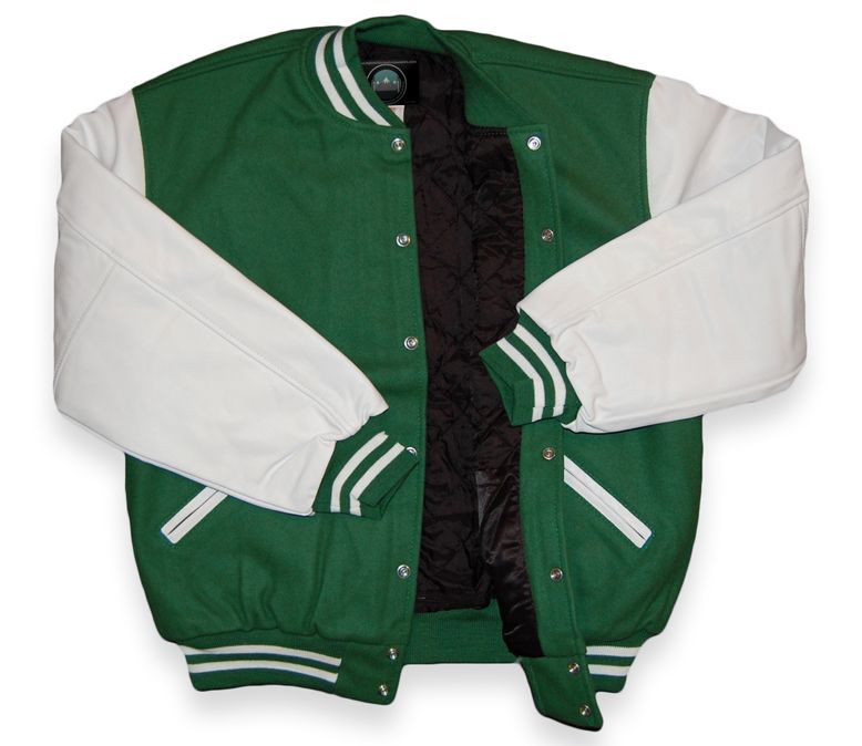 More Pictures of This Kelly Green and White Varsity Letterman Jacket