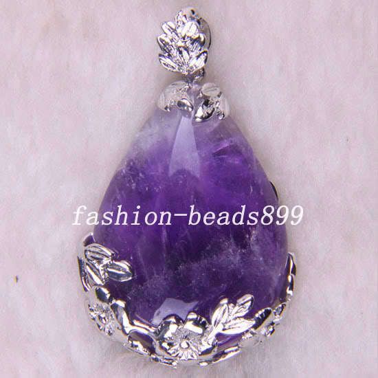 Natural Amethyst Crystal Bead Gemstone Pendant K708  