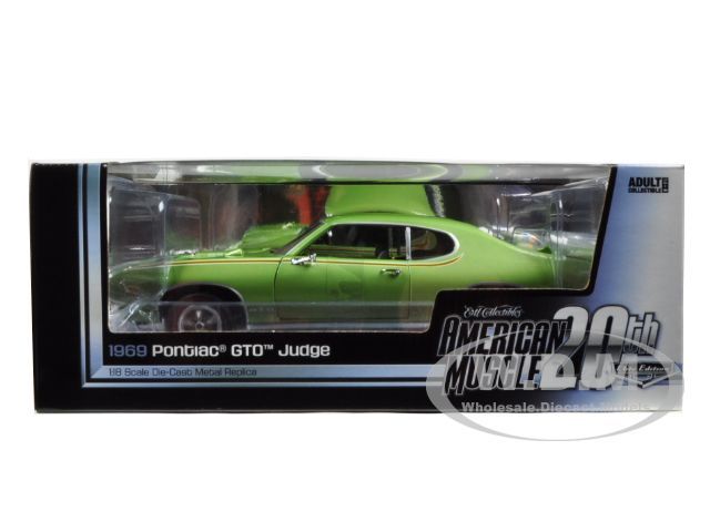 Brand new 118 scale diecast model car of 1969 Pontiac GTO Judge Green 