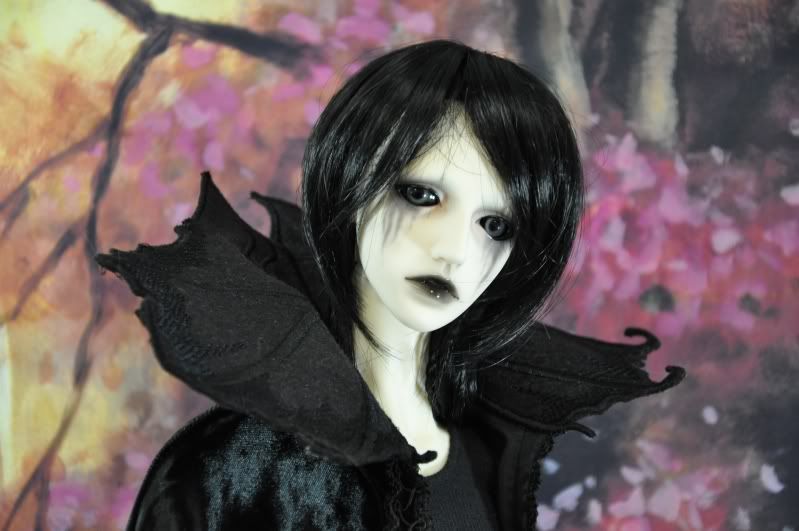 OOAK Black Vampire Bat Embroidered Collar on Velvet Cape for Dollfie 