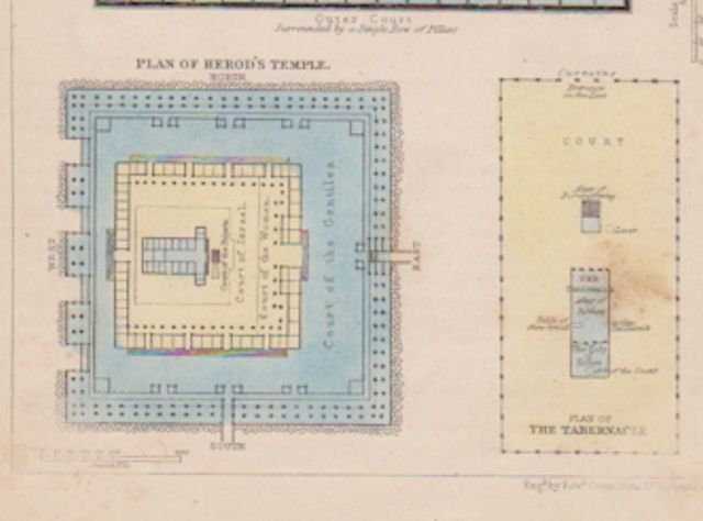   Solomons Herods Temple Ancient Jerusalem 1853 Hand Colored Engrav