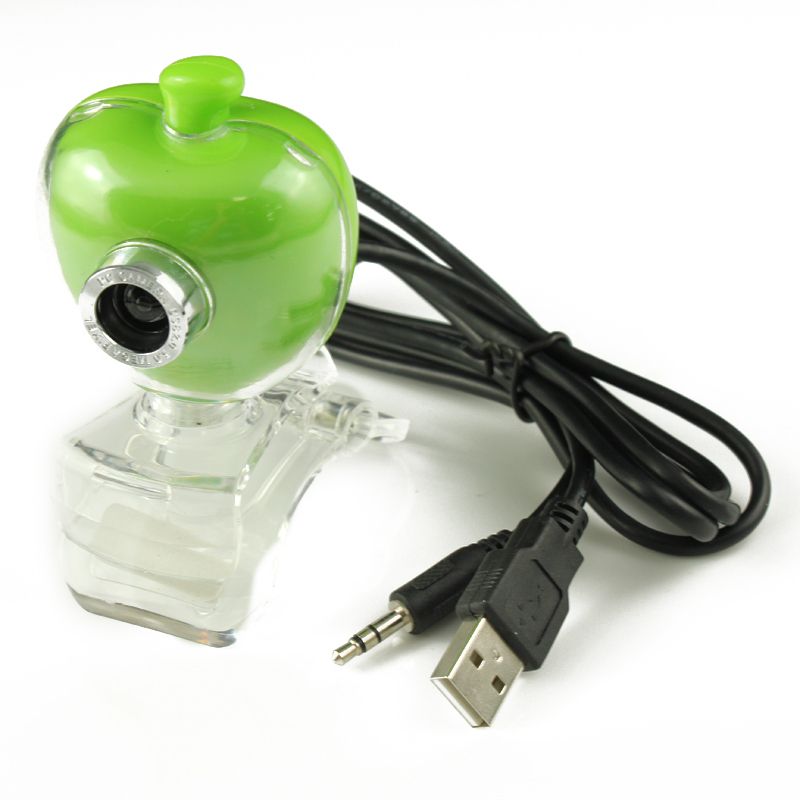 Megapixel USB 2.0 GREEN Apple Shaped Webcam with clip /bulid in 