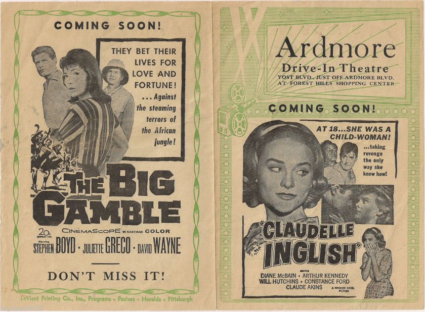 1960s Ardmore Drive In Theatre Flyer Claudelle Inglish  