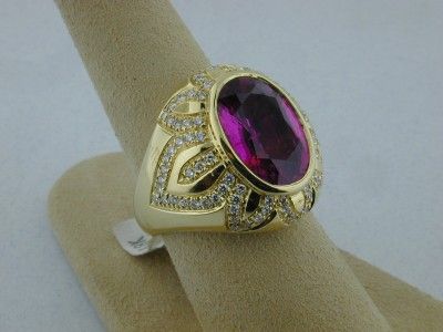 Rubellite Tourmaline 18k Yellow Gold Ring w/ Diamonds  