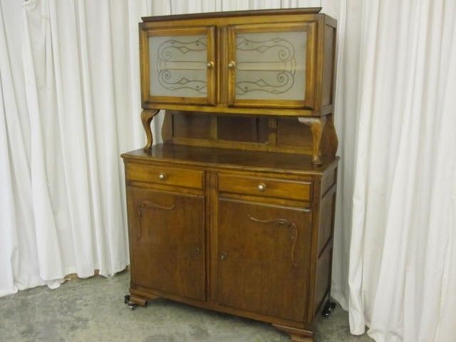 Antique Art Deco Style Hutch 1930s Frosted Glass Doors  