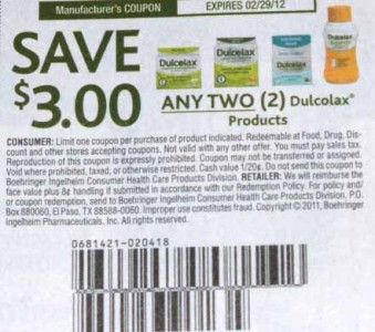 10 $3/2 Dulcolax coupons x2/29 22 288  