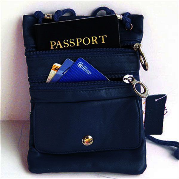 BLUE NECK PASSPORT Leather Holder Sling Pouch TRAVEL .  