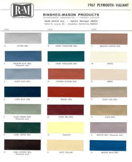 1967 PLYMOUTH PAINT COLOR SAMPLE CHIPS CARD OEM COLORS  