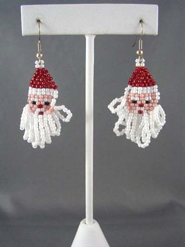 AWESOME Vtg Glass Beaded SANTA CLAUS Dangle EARRINGS  