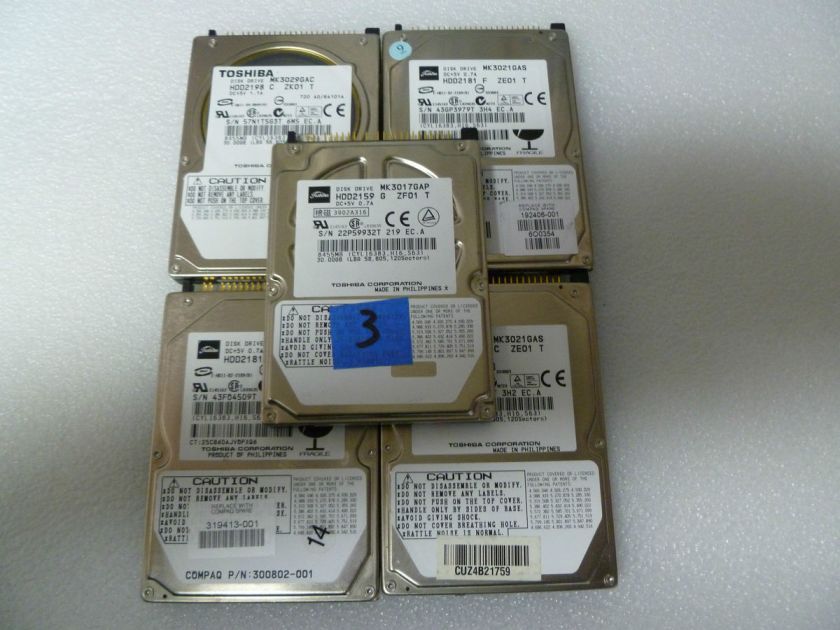 LOTS OF 5 TOSHIBA MIX MODEL 30GB IDE LAPTOP HARD DRIVE #3  