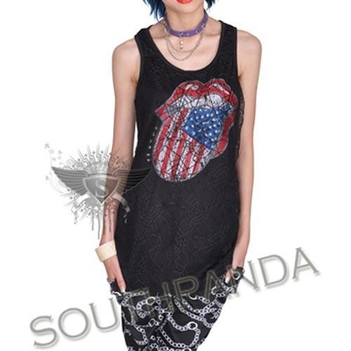 SC171 Black Backless Rags Cobweb Punk Tank Top Gothic  