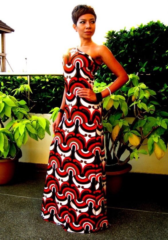 Graphic print maxi one shoulder party dress S M L XL 2X  